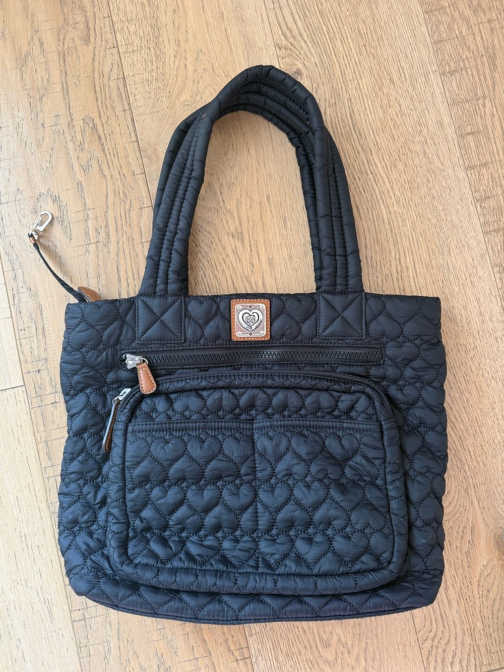 Brighton Quilted Black Tote Bag with Heart Stitching